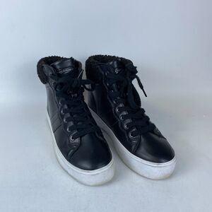 Marc Fisher‎ Dapyr2 Sneakers Womens 10 M Black Leather High Top Lace Up MFA PYR2
